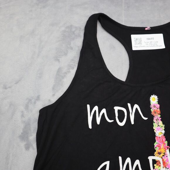 Mon Amour Shirt Womens Black Sleeveless Scoop Neck Racerback Graphic Tank Top - Picture 7 of 13